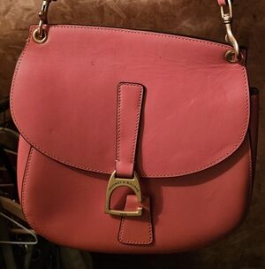 Dooney & Bourke Coral Pink Leather Saddle Shoulder Bag